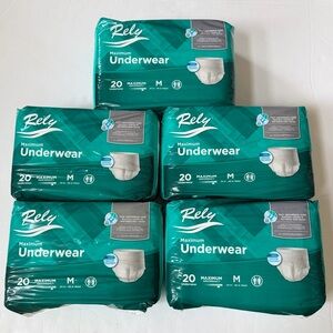 Count of 100 Rely Unisex Adult Underwear,Maximum Absorbency
Size Medium